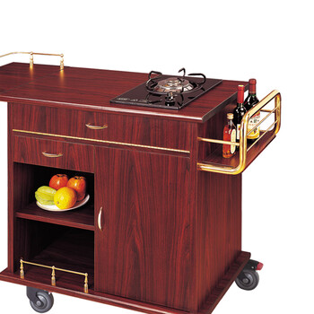 南 C-19A 单头煮餐车 红桃木 鲍鱼车多功能酒店大堂移动餐车加热服务车