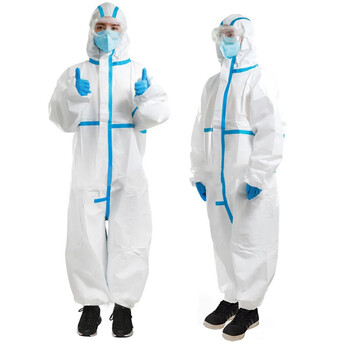 谋福 115 防护服一次性隔离服双层加厚覆膜无纺布工作服全身带帽连体隔离防护服 隔离服   单独服装 175
