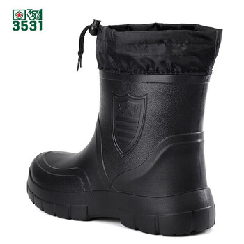 3531 低筒加绒雨靴 防水雨鞋套鞋 EVA防滑加棉保暖胶鞋 厨房劳保工作靴 44码黑色 300028