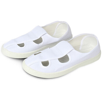 者也（ZYE）防静电鞋 工作透气鞋男女无尘车间劳保鞋帆布鞋PVC软底四孔白色/藏青2色可选 白色 42码