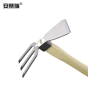 安赛瑞 两用锄耙 木柄碳钢短锄头耙子 农用刨土挖土种植园艺工具 长约37cm 530182