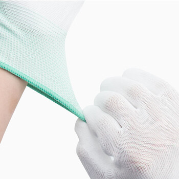 大杨555尼龙PU涂指手套 12双 M码白色男耐磨防滑工地涂层劳保手套