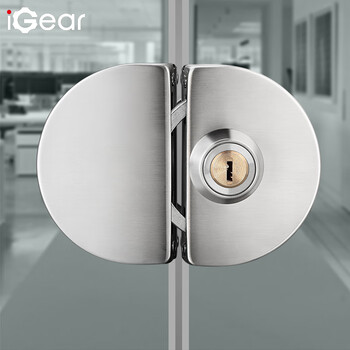 iGear 玻璃门锁 双门双开免开孔304不锈钢对开防盗玻璃门锁JB-022D