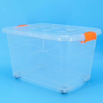 冰禹 BYA-234 塑料带提手收纳箱  加厚杂物整理箱 透明款特大号带轮65L