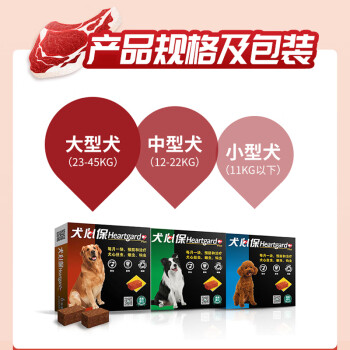 犬心保（HEARTGARD）狗体内驱虫药 宠物狗驱蛔虫钩虫预防心丝虫药品中型犬M号 美国进口整盒6粒装