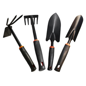 者也 种花植物松土盆栽除草工具小铲大铲耙子两用锄头套装 园艺工具 黑色4件套