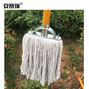 安赛瑞 木杆拖把 老式墩布尘推棉线拖把 15cm长悬挂拖把 工厂物业吸水拖布 白700576