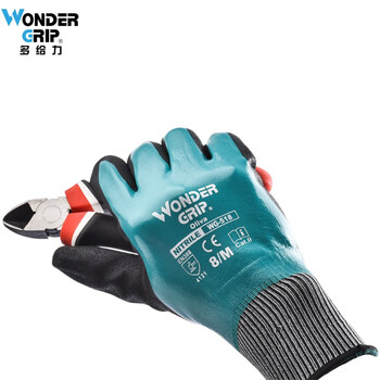 多给力（WonderGrip）防油防滑耐磨丁腈浸胶手套 家务灵巧舒适WG-518绿色M 5双