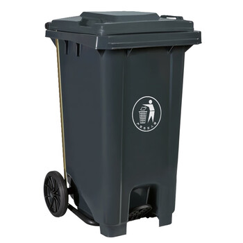 益美得 脚踏户外垃圾桶大号商用环卫垃圾箱果皮桶街道小区街道带轮 120L灰色