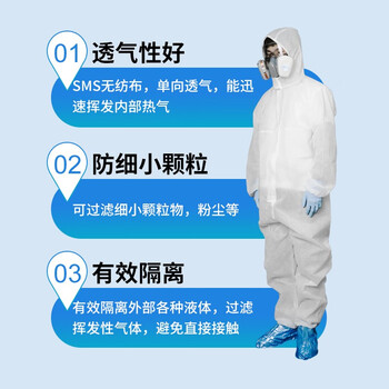 百舸 连体式防护服 工业防尘喷漆防护 一次性隔离衣连帽 白色 1件