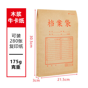 飞尔（FLYER）牛皮纸档案袋 标书合同文件资料袋【175g 木浆牛卡 小 30.5x21.5cm】100个装