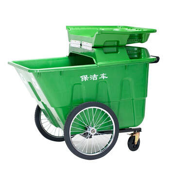 苏识 YJ-A182 苏识环卫垃圾车垃圾清运车保洁手推车大号户外塑料垃圾桶市政物业 400升带盖保洁车 绿色