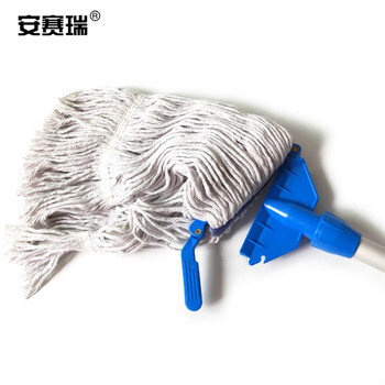 安赛瑞 商用棉拖把 夹紧式拖把地拖 榨水车拖把 蜡拖整套棉墩布拖把加厚拖把杆打可拆卸 24393