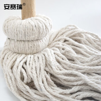 安赛瑞 商用木杆棉线拖把 白棉纱 耐磨棉线吸水拖把布 工厂车间拖把 火车站地铁站拖把 （5把装）12875