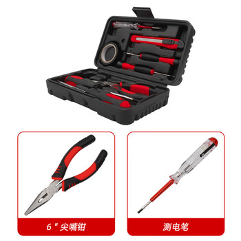 保拉(Paola) 9件套工具套装 螺丝刀十字一字 尖嘴钳美工刀测电笔绝缘胶带工具箱8060