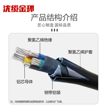 沈缆金环 ZR-VLV22-0.6/1KV-3*25+2*16mm² 国标阻燃铝芯钢带铠装电力电缆 1米