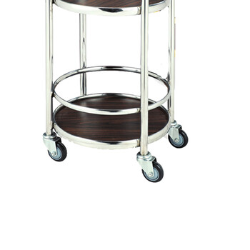 南 C-88 圆形酒水车 镜钢 大堂茶水饮料车 酒店餐车推车置物架 移动甜品车送餐车