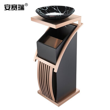 安赛瑞 酒店垃圾桶 酒店宾馆大堂垃圾箱 方形不锈钢烟灰缸大堂立式带内桶走廊垃圾桶 29×32×80cm 金色27186