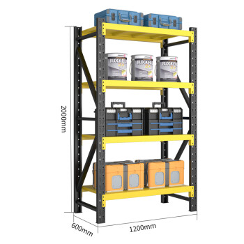 建功立业中型货架GY5234多层储物架置物架1200*600*2000mm承重200kg/层黑黄色