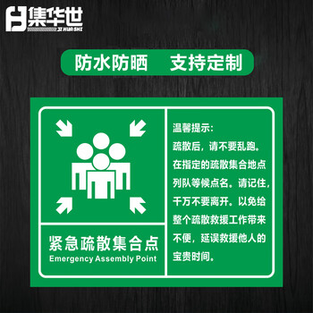 集华世 紧急疏散标识牌抗洪消防应急避难所提示牌定制安全标志牌【如需立柱其他款式联系客服】JHS-0545