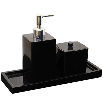 兰诗（LAUTEE）LH8004 卫浴洗手液瓶三件组合装酒店洗发水浴室沐浴露分装瓶按压瓶皂液器乳液空瓶 黑仿500ml