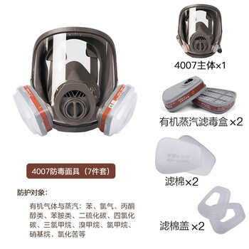 普达 防毒面具 MJ-4007全面罩配P-A-1（3号）滤毒盒七件套 尘毒两用口罩 喷漆化工印刷