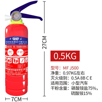 淮海 干粉灭火器 车载手提式灭火器小汽车用灭火器0.5公斤/500g 灭火器套装 MFJ500红色款+固定带