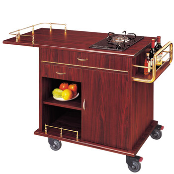 南 C-19A 单头煮餐车 红桃木 鲍鱼车多功能酒店大堂移动餐车加热服务车