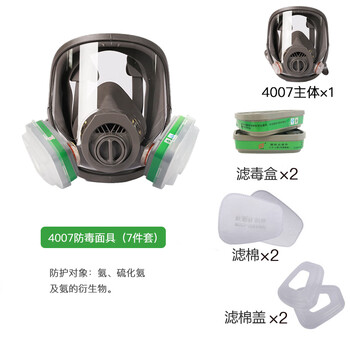 普达 防毒面具 MJ-4007全面罩配P-K-1（4号）滤毒盒七件套 尘毒两用口罩 化工混凝土化肥厂