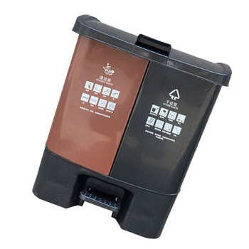 苏识 YJ-A138 户外双桶脚踏式连体可回收环卫四色分类垃圾箱 80L 黑咖分类桶