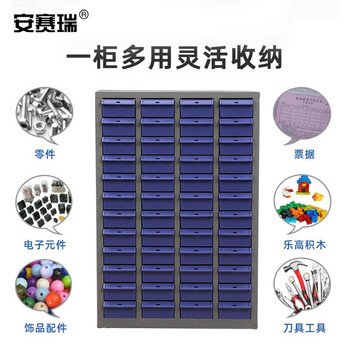 安赛瑞 零件柜 元件物料收纳柜螺丝储物柜整理柜 抽屉式器件柜工具柜样品柜 100小抽透明带门 200215