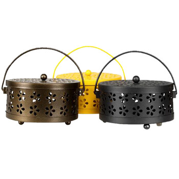 兰诗 LH7034 镂空可挂蚊香炉金属蚊香架带盖防火蚊香盘手提蚊香盒蚊香座灰盘 古铜色