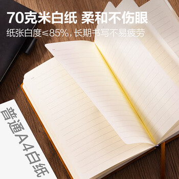 得力（deli）笔记本子A5/80张羊巴皮记事本商务办公皮面本加厚工作笔记本复古皮面本蓝BP153