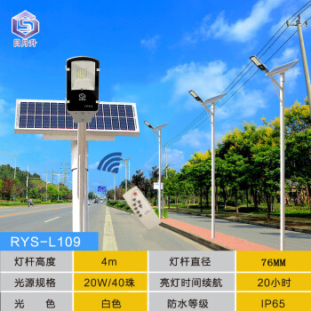 日月升 RYS-L109 太阳能路灯 等径76杆4米 20W(含灯杆)