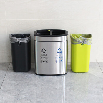 迪恩斯（DEANS）不锈钢分类垃圾桶无盖直投方桶干湿分离办公室厨房客厅商用10升 