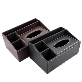 海斯迪克 HKY-269 酒店多功能皮革纸巾盒 客房遥控器抽纸收纳盒 黑色