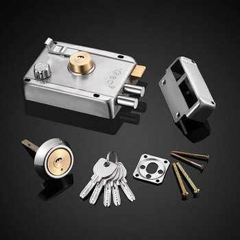 iGear 防盗门锁外装门锁不锈钢大门铁门木门老式门锁双保险 右开 JW-3001-R