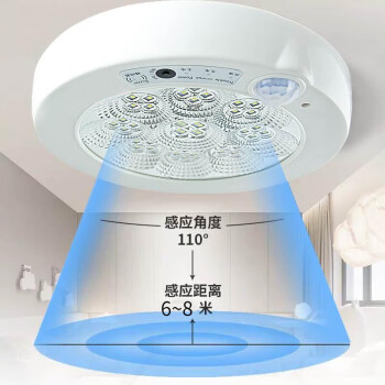 鸣固 消防声光控吸顶灯 LED楼道雷达人体感应灯过道应急照明灯 12W人体感应+消防强启