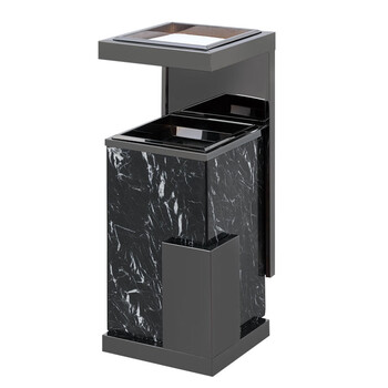 庄太太【不锈钢黑石】酒店宾馆大厅电梯口不锈钢大理石带烟缸立式垃圾桶