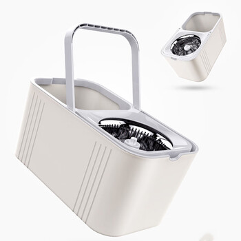 庄太太【米色】双驱动棉纱不伤地板手压旋转拖把