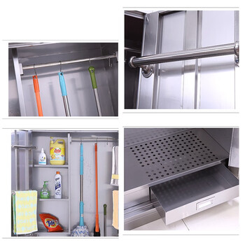 兰诗（LAUTEE）FH-1138 不锈钢清洁柜 保洁柜学校拖把扫把工具收纳柜 冷轧钢板双门  厚度0.9MM