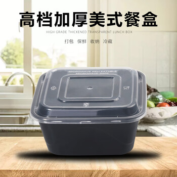 飞尔（FLYER）一次性餐盒 美式塑料快餐外卖打包盒【1000款正方黑色美式 300套】