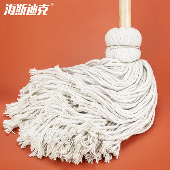 海斯迪克 棉线拖把 白色传统老式墩布拖布 工厂吸水圆头木杆拖把 (2个起订) HK-8027