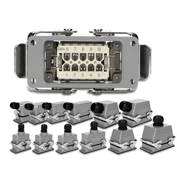 广邦电缆附件 矩形重载连接器 HE-16 16芯工业防水航空插头插座热流道矩形接插件 侧出 16A 一套