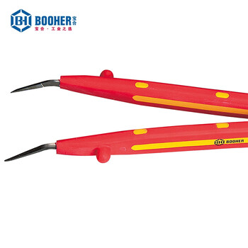 宝合(booher)双色绝缘弯尖横齿镊子159MM 0231155