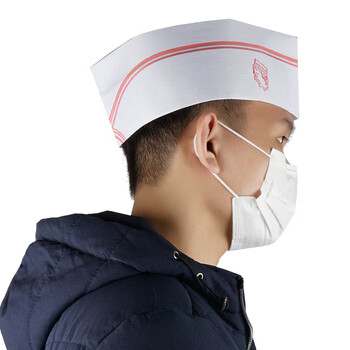 大杨397一次性无纺布工作帽 100顶 10*29cm 企业饭堂厨师帽船帽 防尘工作帽 红线白色