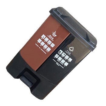 苏识 YJ-A136 户外双桶脚踏式连体可回收环卫四色分类垃圾箱 30L 黑咖分类桶