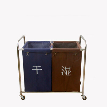 庄太太【加厚10管蓝色长方形】布草车客房服务车酒店加厚不锈钢带扶手洗衣房收集脏布草回收推车