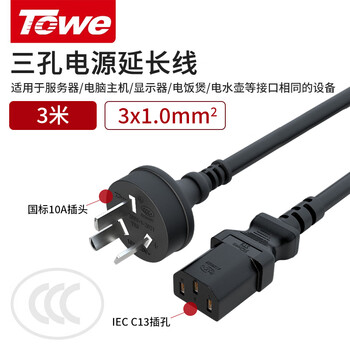 同为TOWE服务器/打印机G10/C13 10A转C13直头1.0平电源线 TW-F-10G10Z/C13 3M