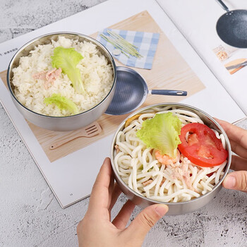 贝瑟斯 不锈钢碗10个套装 双层汤碗儿童碗防烫家食堂成人饭面碗 12.5cm
